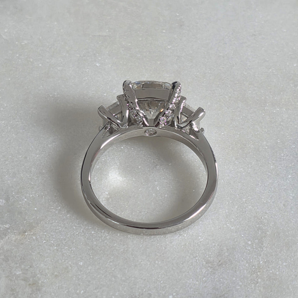 THREE-STONE CUSHION-CUT MOISSANITE RING - 4.63ct