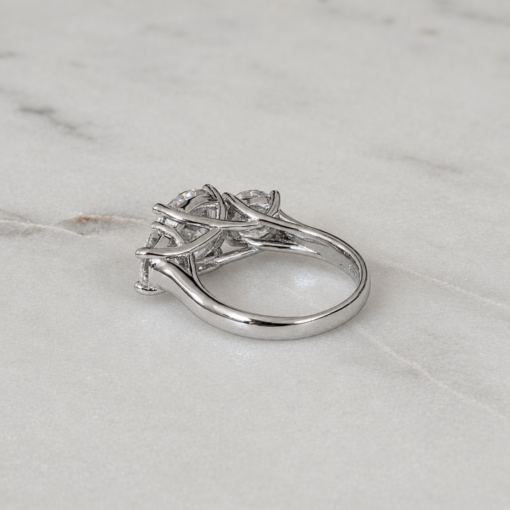 THREE-STONE ROUND-CUT MOISSANITE RING - 5.0ct