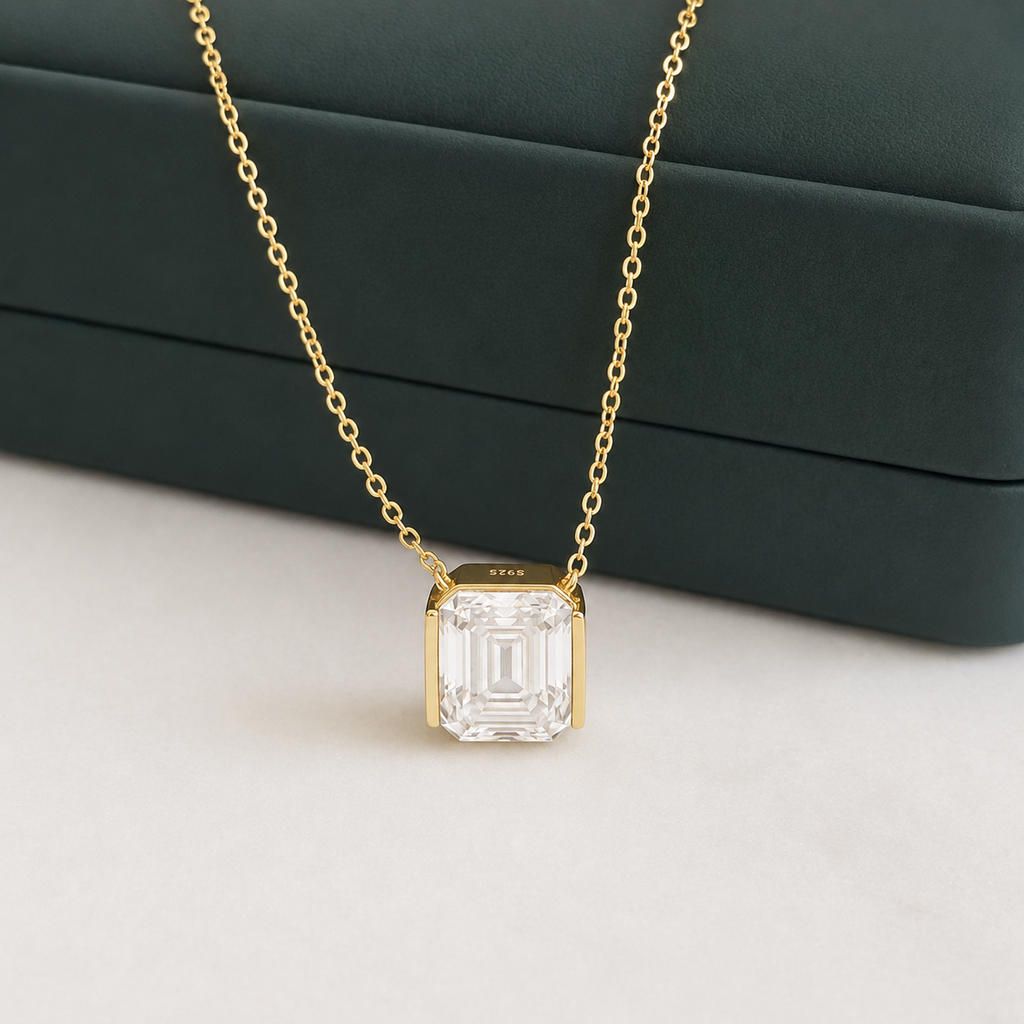 EMERALD-CUT Moissanite Necklace - 5.0ct
